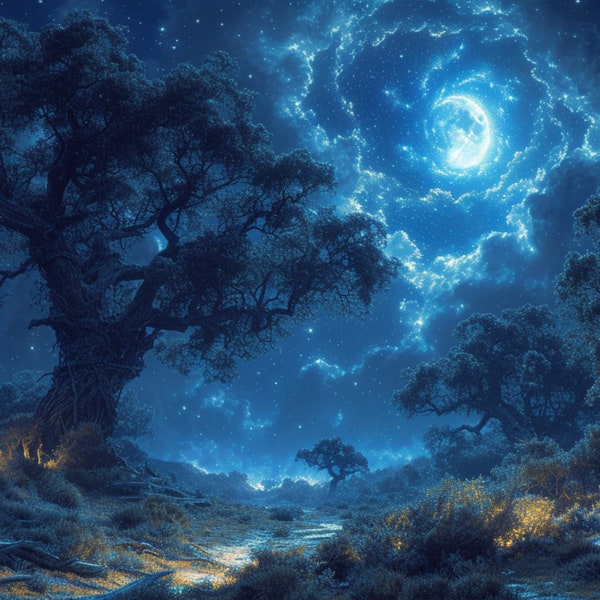 Luminous Enchantment - Nocturnal Landscape Digital Art | AI Digital Download | Digital Art | Digital Image | Landscapes