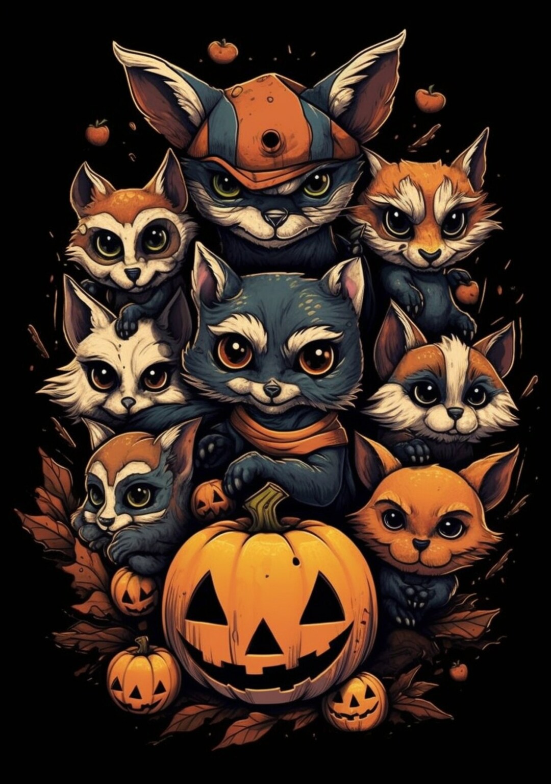 Foxes With Pumpkins AI Digital Download Digital Art Digital Image Halloween Etsy