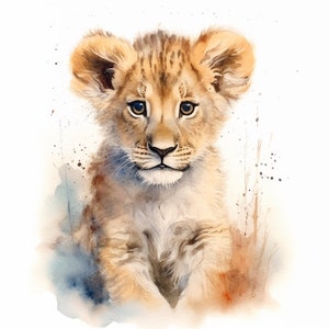 Baby Animal Watercolor (23 Pack) | AI Digital Download | Lion | Beaver | Monkey | Jaguar | Sloth | Frog | Otter | Panda | Tiger