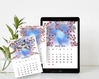 2025 Floral Calendar Printable  | Sakura Calendar | 12 Months Floral Calendar | Pdf Prints Calendar | Monthly Planner Page Digital Download