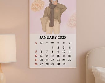 2025 Aesthetic Hijabi Printable Calendar | Muslim Women Planner | Soft Pastel Digital Planner PDF (A4) | Hijab Girl Art