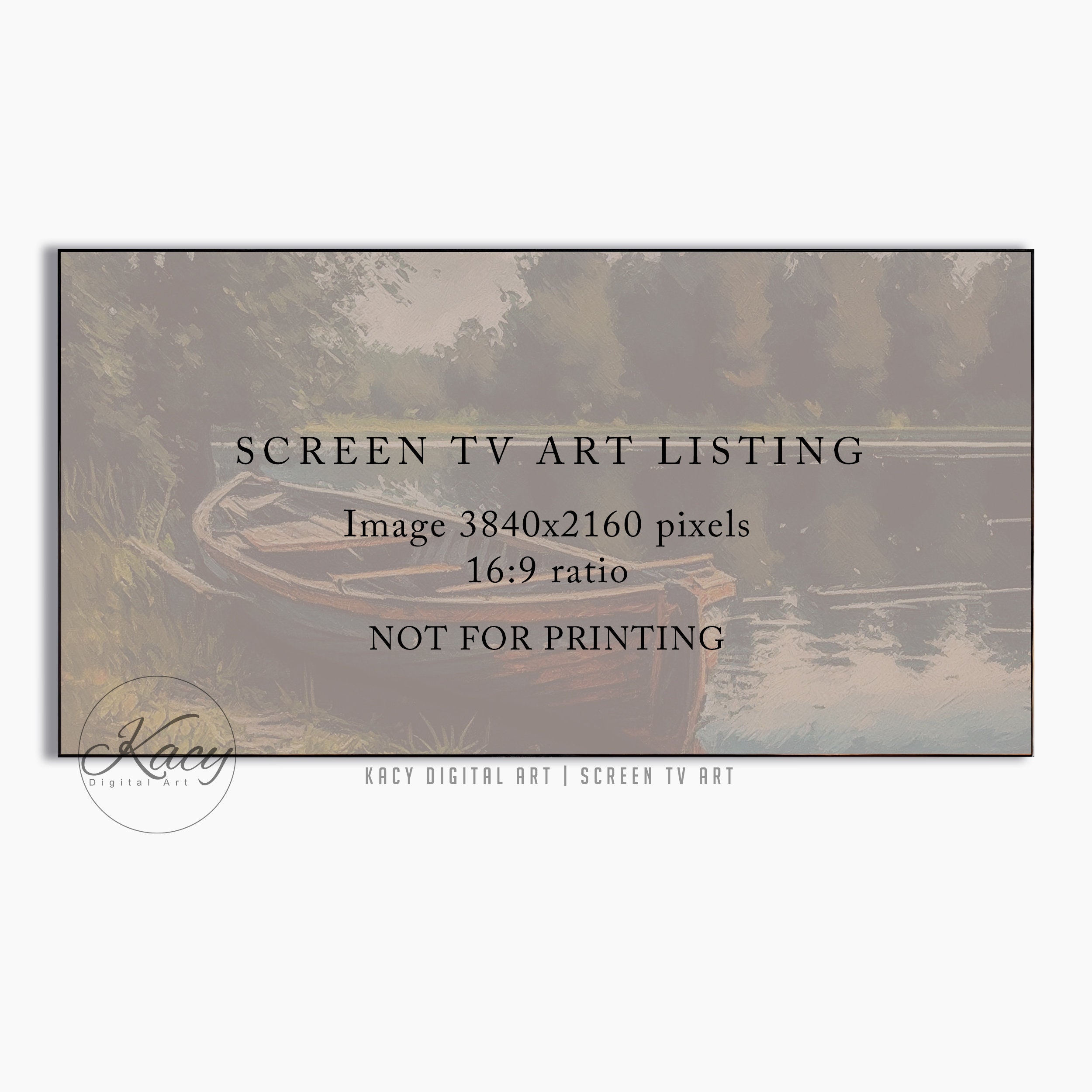 TV Screen Art Boat at the Lake Scene Art Wall Art Boat Etsy