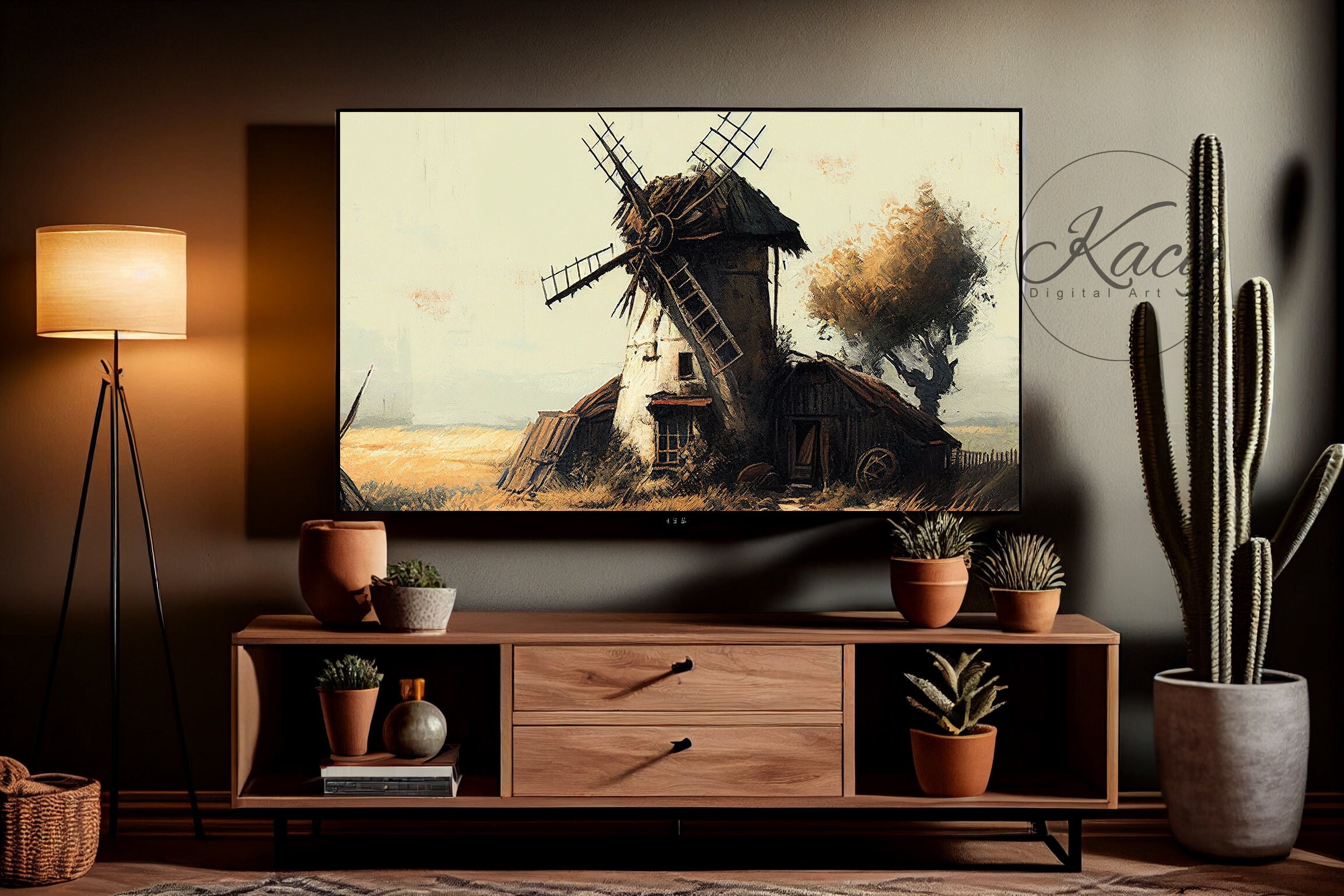 TV Screen Art Windmill Art Wall Art Windmill Tv Art Decor DOWNLOAD ONLY Etsy