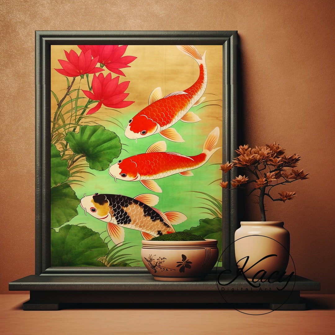 Koi Fish Art Koi Fish Wall Art Wall Art Deco Wall Art Print Deco