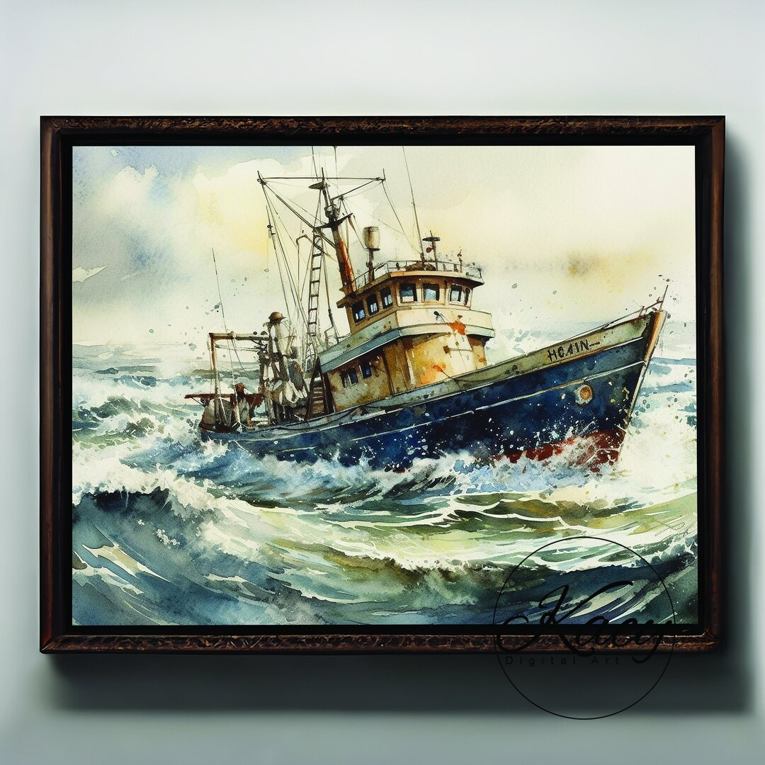 Fishing Boat Art Fishing Boat Wall Art Wall Art Deco Etsy