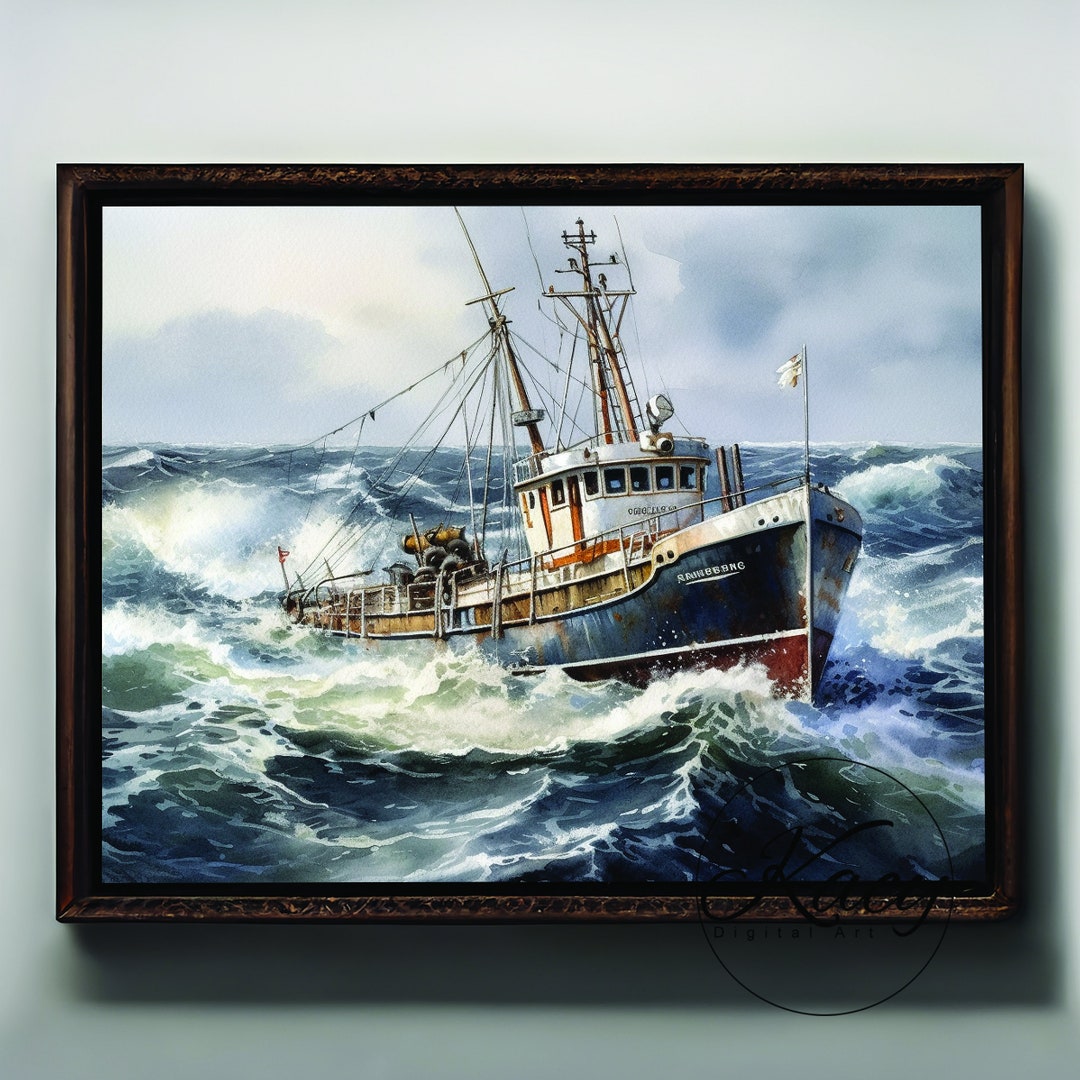 Fishing Boat Art Fishing Boat Wall Art Wall Art Deco Etsy