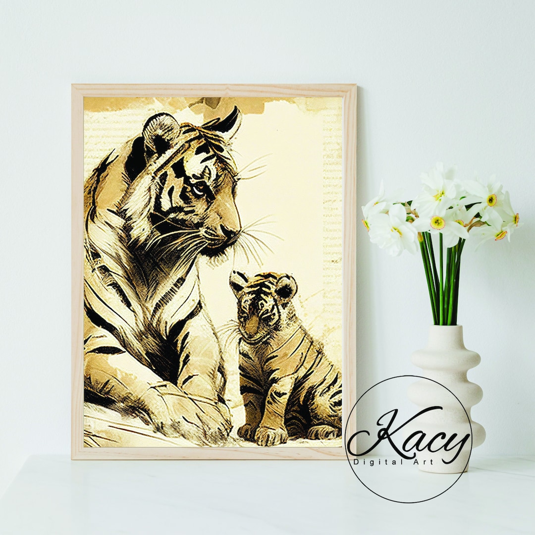 Tiger and Cub Art Tiger and Cub Wall Art Wall Art Deco Wall Art Print