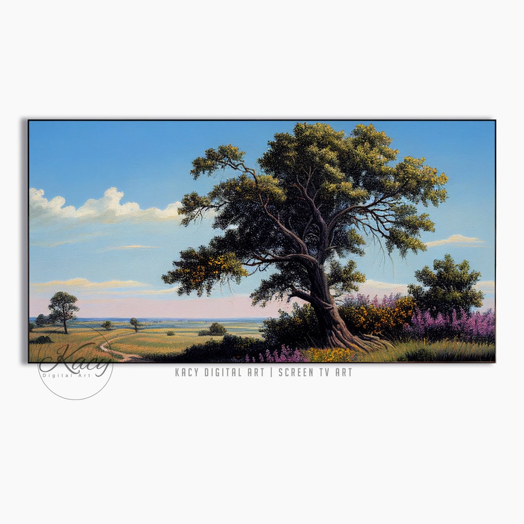 TV Screen Art Tree in the Prairie Art Wall Art Tree in the Prairie Tv Art Decor Oil Painting