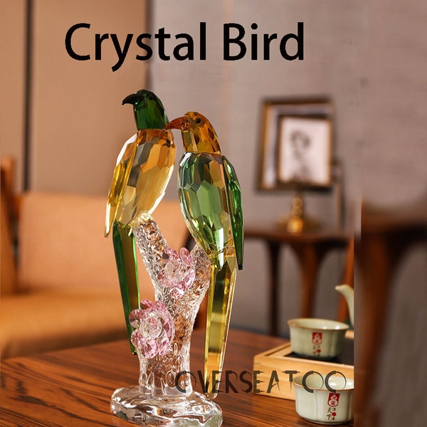 Oiseau en cristal vert émeraude de luxe, figurine en verre faite main, oiseau bleu et oiseau vert et blanc, cadeau créatif, artisanat en cristal