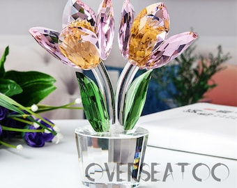 13*5CM Eternal Crystal Tulip, Crystal Glass Tulip,Rustic Wedding Decor Souvenir Gift,Home Decor Accessories Gifts Creative Crystal Crafts