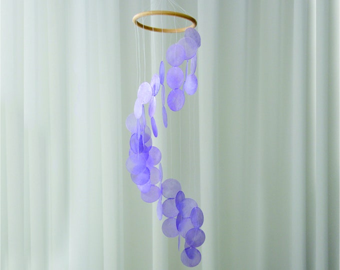24*6'' Mediterranean Wind Chimes Outdoor Shell Wind Chime Garden Decoration Stained Shell Pieces Helix Spiral Chime Dreamy Purple Wind Chime