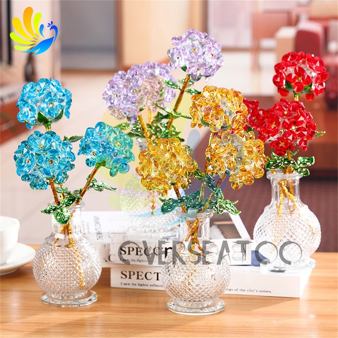 9&7'' Eternal Hydrangea Crystal Flower Gift, Crystal Glass Hydrangea