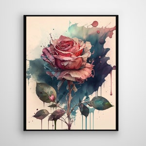 Beautiful Watercolor Rose Printable Art | Rose Wall Art | Colorful Rose Art