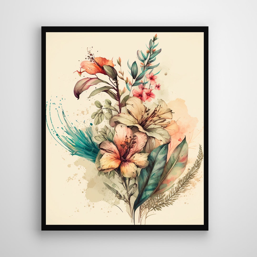 Vintage Floral Watercolor Art Print | Botanical Wall Decor (digital ...