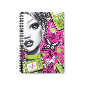 Y2k Vibes Spiral Notebook - Ruled Line, Hot Pink and Lime Green Journal, College Ruled Notepad, Retro Aesthetic Diary, Trendy Stationery