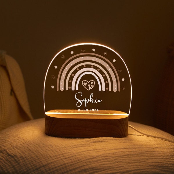 Personalised baby night light, baby birth gift, night light children with custom name and date, miracle wish, bedside lamp, baptism gift