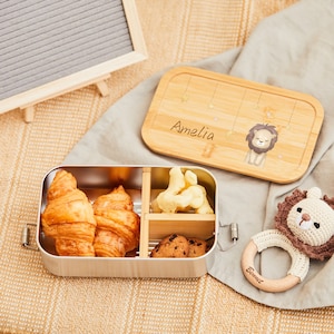 Boîte à lunch personnalisée bébé, boîte à lunch personnalisée pour enfants, boîte à goûter cadeau rentrée, boîte à lunch animaux personnalisée, cadeau d'anniversaire Lion