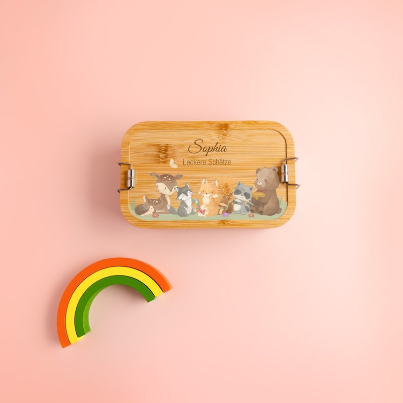 Personalisierte Lunchbox für Baby und Kinder, Obst Snackbox aus Bambus und Edelstahl, individuelle niedliche Tiere Lunchbox Geschenk zum Geburtstag Bild 5