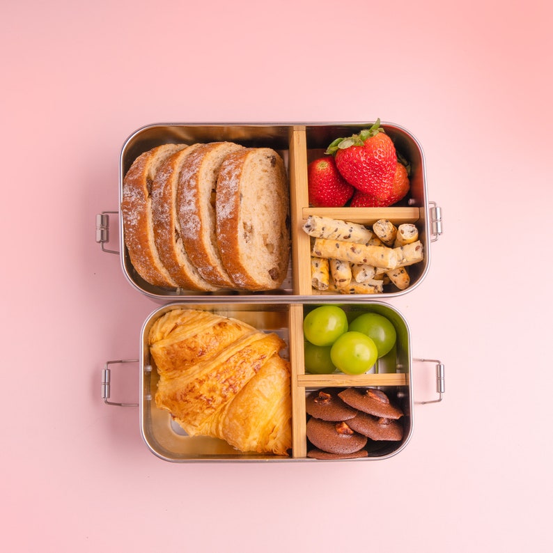 Personalisierte Lunchbox für Baby und Kinder, Obst Snackbox aus Bambus und Edelstahl, individuelle niedliche Tiere Lunchbox Geschenk zum Geburtstag Bild 2