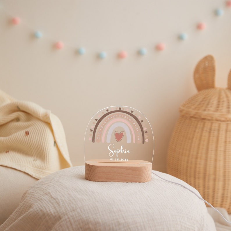 Personalised night light, custom baby night light, baby gift birth, child bedroom lamp, christening and christmas gift, baby shower gift image 1