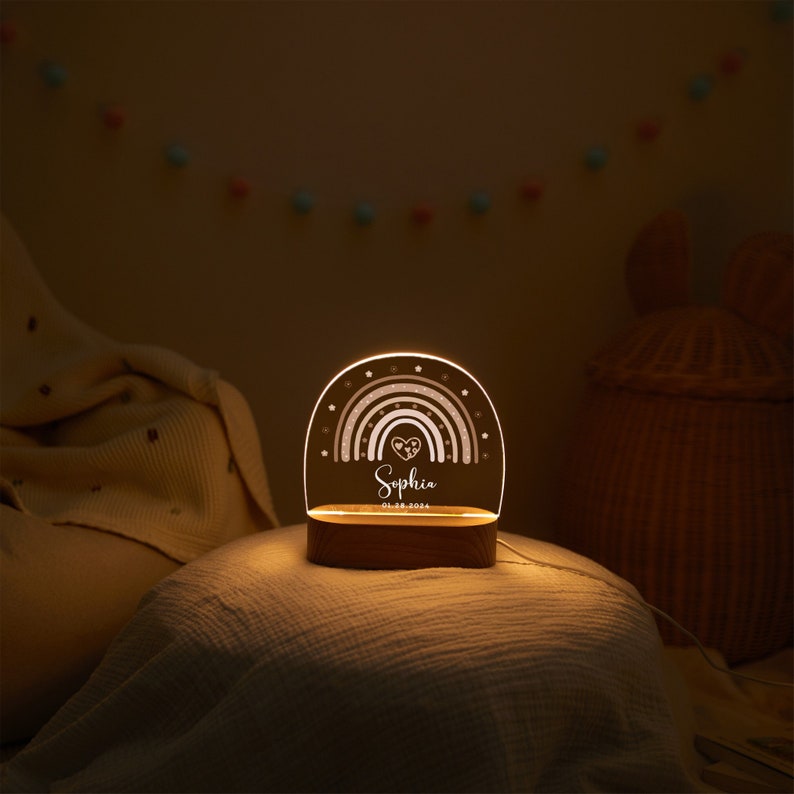 Personalised baby night light, baby birth gift, night light children with custom name and date, miracle wish, bedside lamp, baptism gift zdjęcie 1