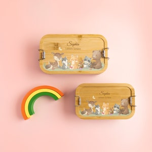 Personalisierte Lunchbox für Baby und Kinder, Obst Snackbox aus Bambus und Edelstahl, individuelle niedliche Tiere Lunchbox Geschenk zum Geburtstag Bild 4