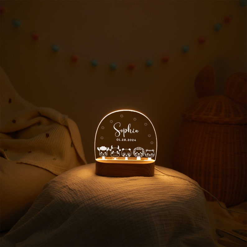Baby night light personalised, custom kids night light with name and date, baby room decor, bedside lamp, baby gift birth, christening gift image 9