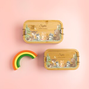 Personalisierte Lunchbox für Baby und Kinder, Obst Snackbox aus Bambus und Edelstahl, individuelle niedliche Tiere Lunchbox Geschenk zum Geburtstag Bild 4