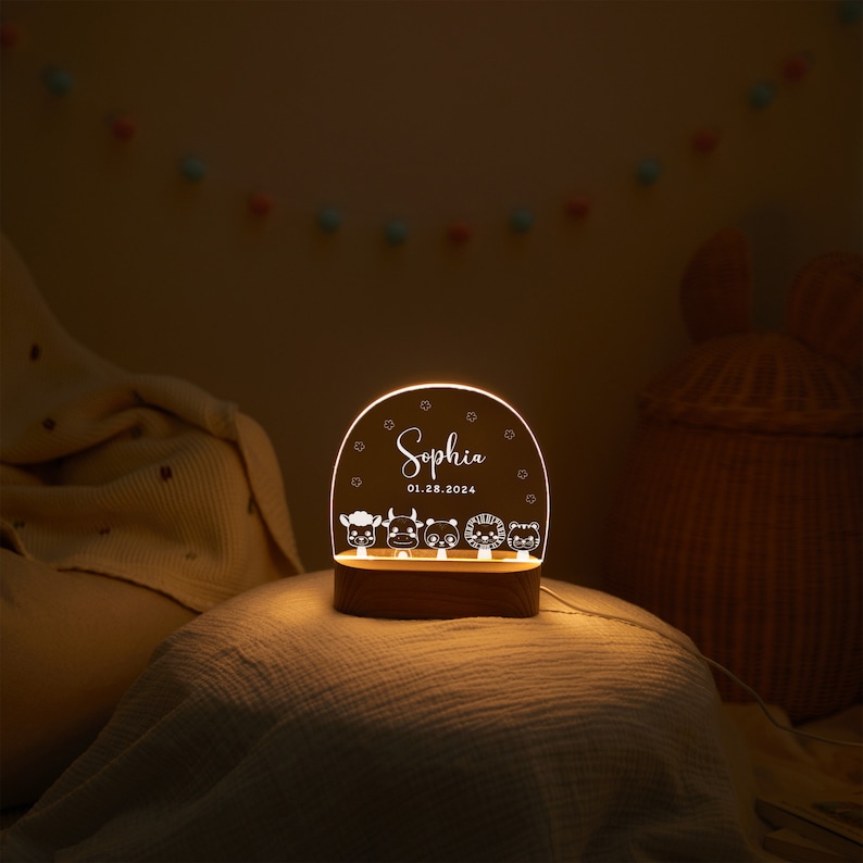 Personalised baby night light, baby birth gift, night light children with custom name and date, miracle wish, bedside lamp, baptism gift zdjęcie 5