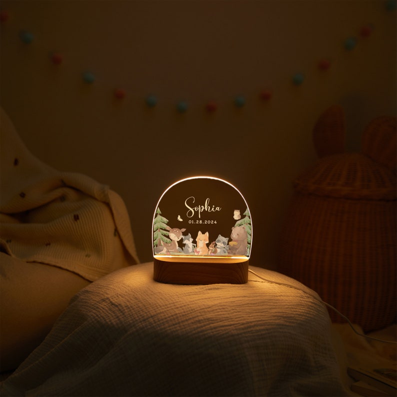 Baby night light personalised, custom kids night light with name and date, baby room decor, bedside lamp, baby gift birth, christening gift image 4