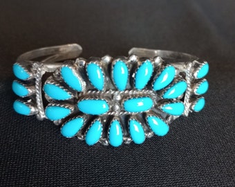 Bracciale vintage Navajo nativo americano in argento sterling con turchese timbrato da P. Jones