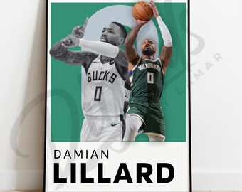Damian Lillard Inspired Poster, Milwaukee Bucks Basketball Poster, NBA Modern, Digital Print, Man Cave Gift, Uni Dorm Room