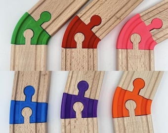 6 x Kurvenstücke für Brio Ikea & universal Holzschienen Eisenbahn Farbwahl duplo