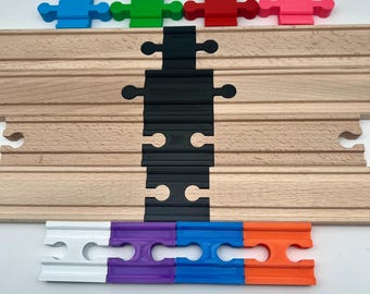 4 x Verbinder/Adapter für Brio Ikea & universal Holzschienen Eisenbahn, diverse Farben