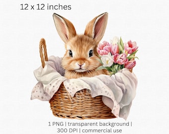 Watercolor Spring Bunny Tulip Clipart