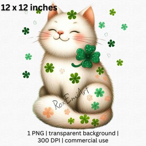 Glücksklee Katze ClipArt, St patricks Day Katzen Illustration, wunderliche Kitty mit Shamrock, festlicher Digitaldruck