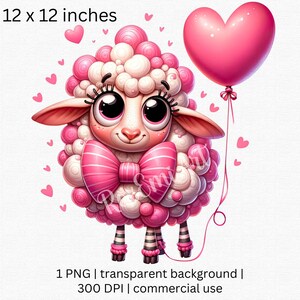 Ovelha fofa com clipart de balão de coração. Para: cartão de dia dos namorados para ele, decoração de berçário feminino ou qualquer outro design. Licença Comercial Incluída