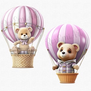 Pink Teddy Bear Clipart & Hot Air Balloon Clipart | for Baby Shower ...