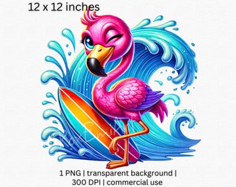 Cute Pink Flamingo PNG, Summer Vibes Png, Ocean Clipart, Tropical Beach Png, Vacation Png, Watercolor Flamingo Surf Sublimation Design