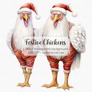 Lustiges Huhn verkleidet als Weihnachtsmann Clipart, Weihnachten Huhn PNG, digitaler Download, kostenlos kommerzielle Nutzung