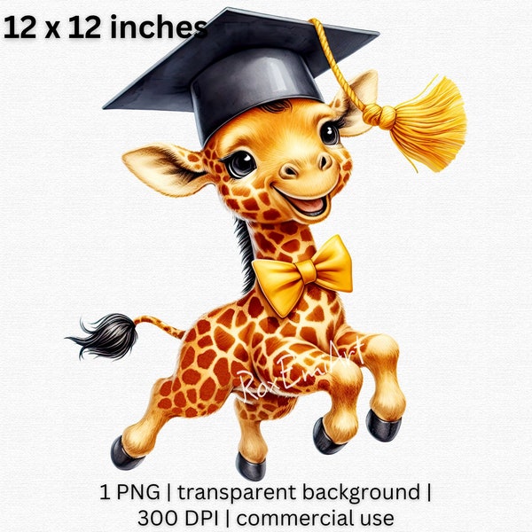 Adorable Scholarly Giraffe Clipart, Cute Animal Graduation PNG, Academic Success Decor, Commercial Use