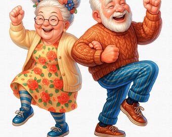 Dancing Grandparents Clipart, Senior Couple PNG, Elderly Clipart, Vintage Love Png, Retirement Party Clipart, Retro Png