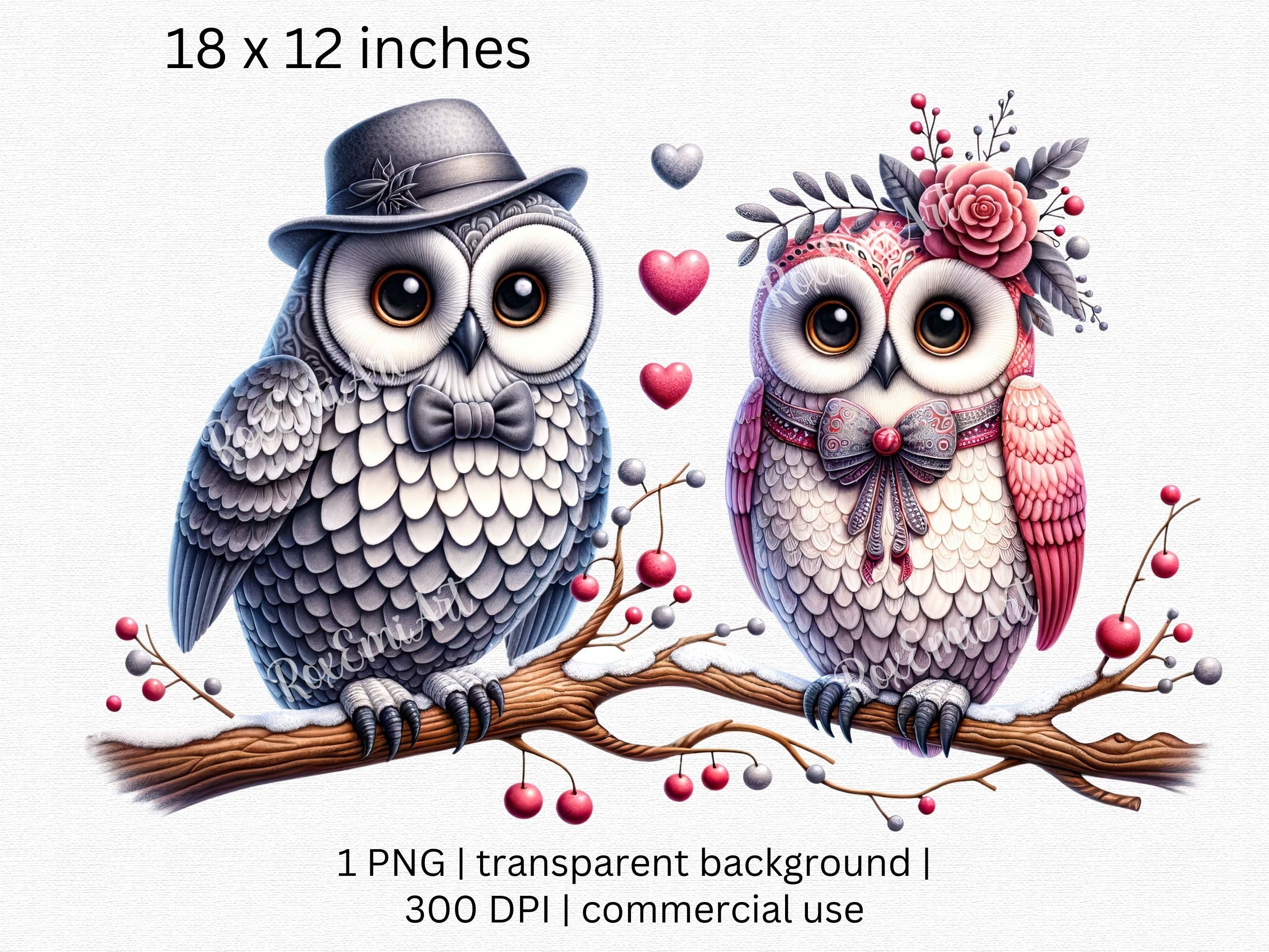 Cute Owls Couple Clipart. for Valentines Message Card, Golden ...