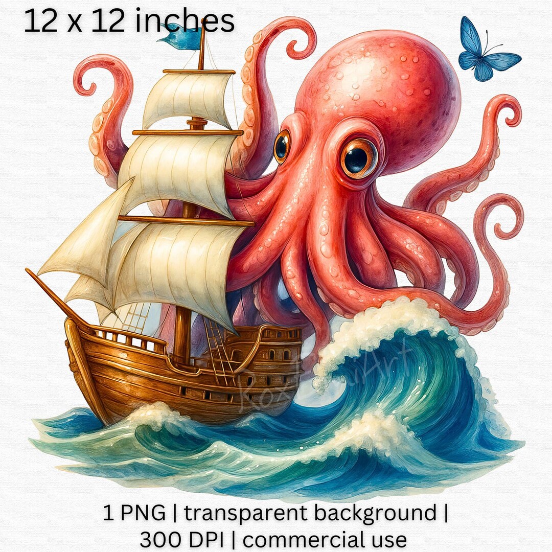 Giant Octopus Clipart, Ship Png, Nautical Fantasy Sea Png, Ocean ...