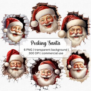 Weihnachtsmann Clipart, Lustiges Gesicht Weihnachtsmann späht durch ein Loch in der Wand, 3D PNG, transparenter Hintergrund, kommerzielle Lizenz enthalten