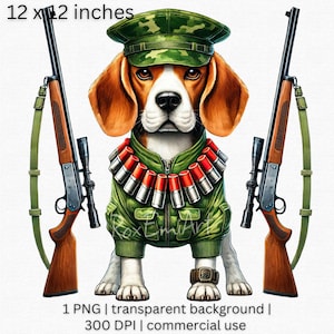 Military Beagle Clipart, Funny Dog Soldier PNG, Army Dog Digital Download, Hunting PNG, Military PNG, Pet Lover Gift, Transparent Background