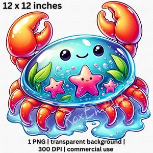 Adorable Vibrant Crab Clipart, Cute Ocean Animal PNG, Underwater Marine Clipart, Ocean Nursery Decor, Transparent Background