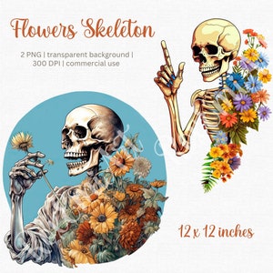 Halloween Skelett mit Blumen Clipart | Skelett PNG | Skelett Halloween Invite | Kostenlose kommerzielle Nutzung!
