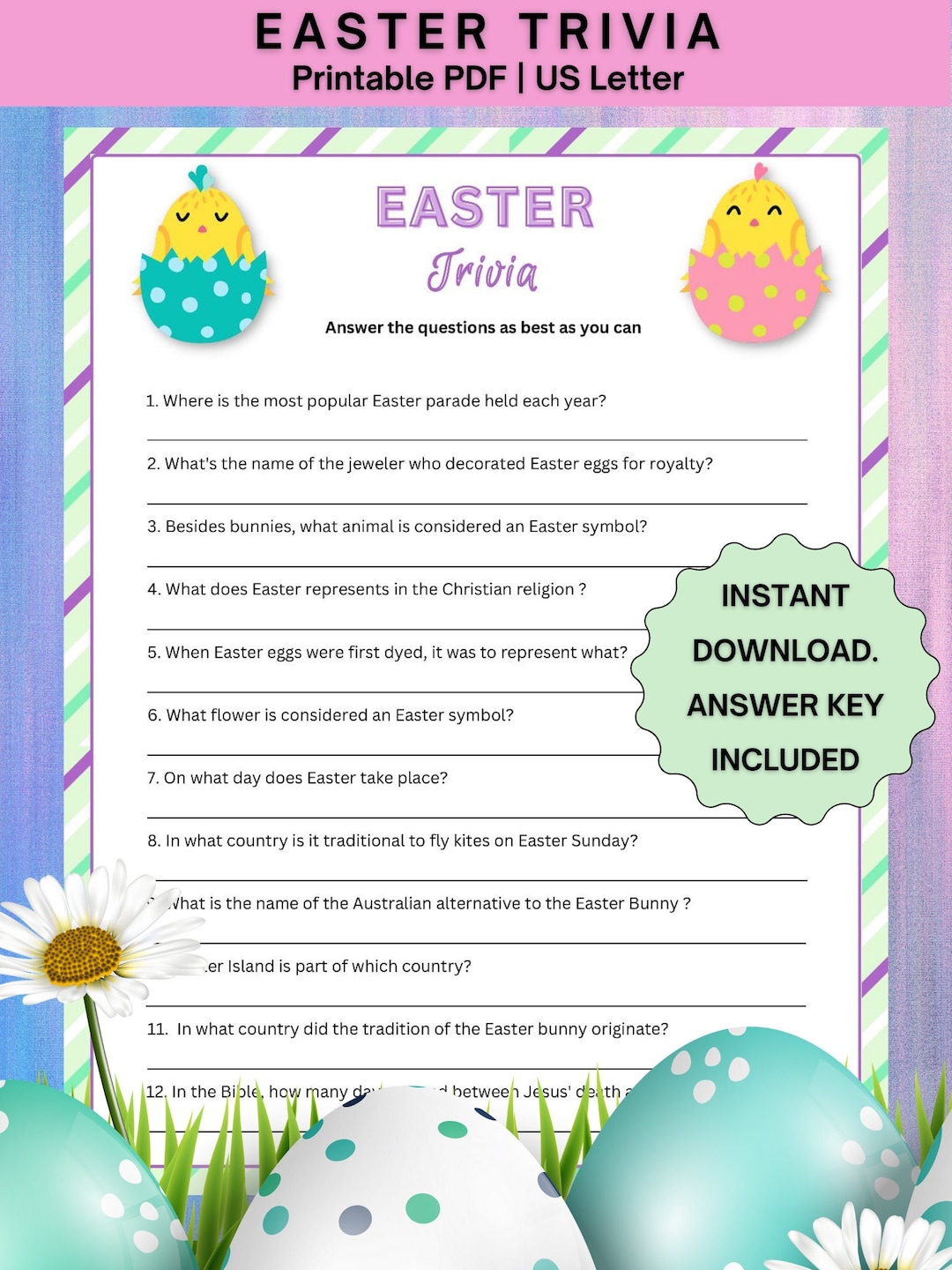 Easter Game Trivia Printable Easter Games for Kids and