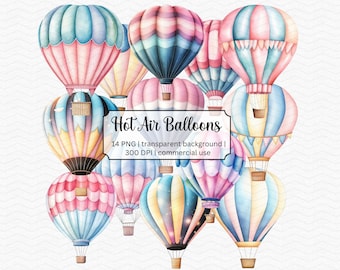 Hot Air Balloon Watercolor Clipart | Digital Download | Free Commercial Use!